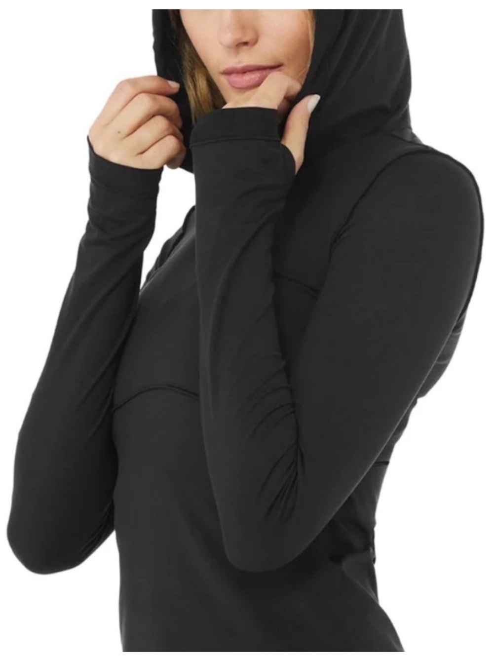 Alo Yoga Alosoft Hooded Runner Long Sleeve Black Athletic Top Size Small - Picture 5 of 16